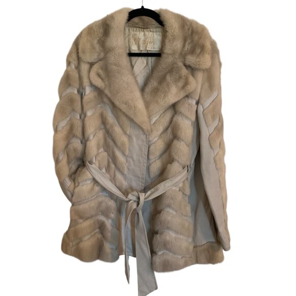 Vintage Furs By Szor & Deider Beige Mink Fur Jacket Belted Waist Old Money - Picture 4 of 16